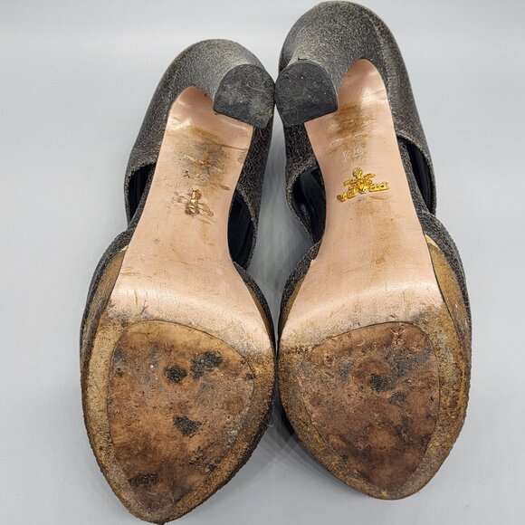 PRADA Crackled Leather Platform Heels - Picture 8 of 17